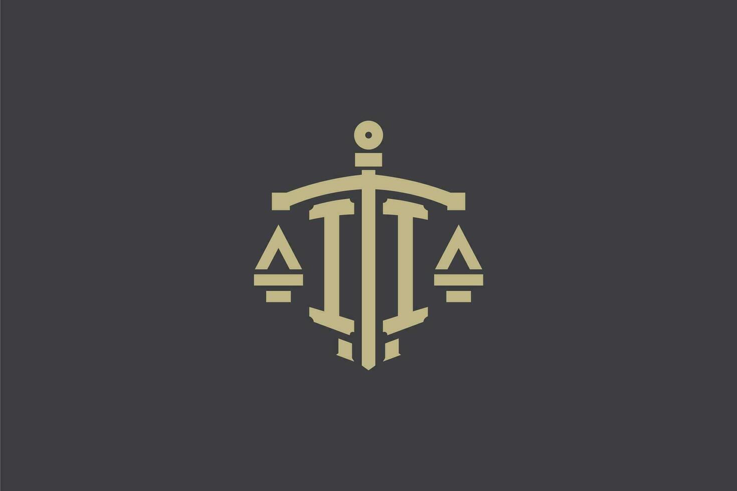 brief ii logo voor wet kantoor en advocaat met creatief schaal en zwaard icoon ontwerp vector