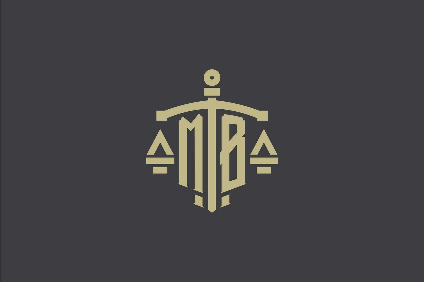 brief mb logo voor wet kantoor en advocaat met creatief schaal en zwaard icoon ontwerp vector