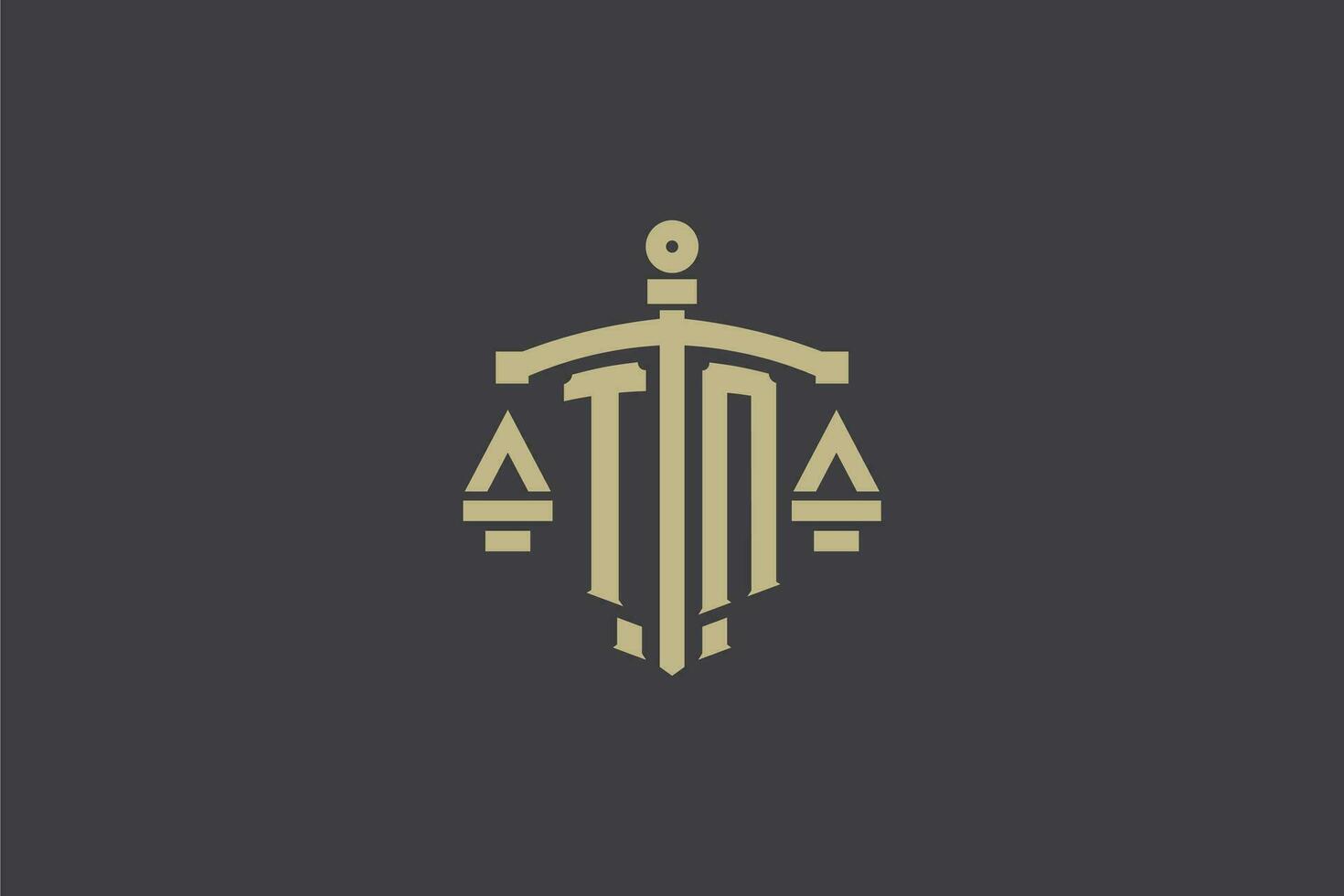 brief tn logo voor wet kantoor en advocaat met creatief schaal en zwaard icoon ontwerp vector