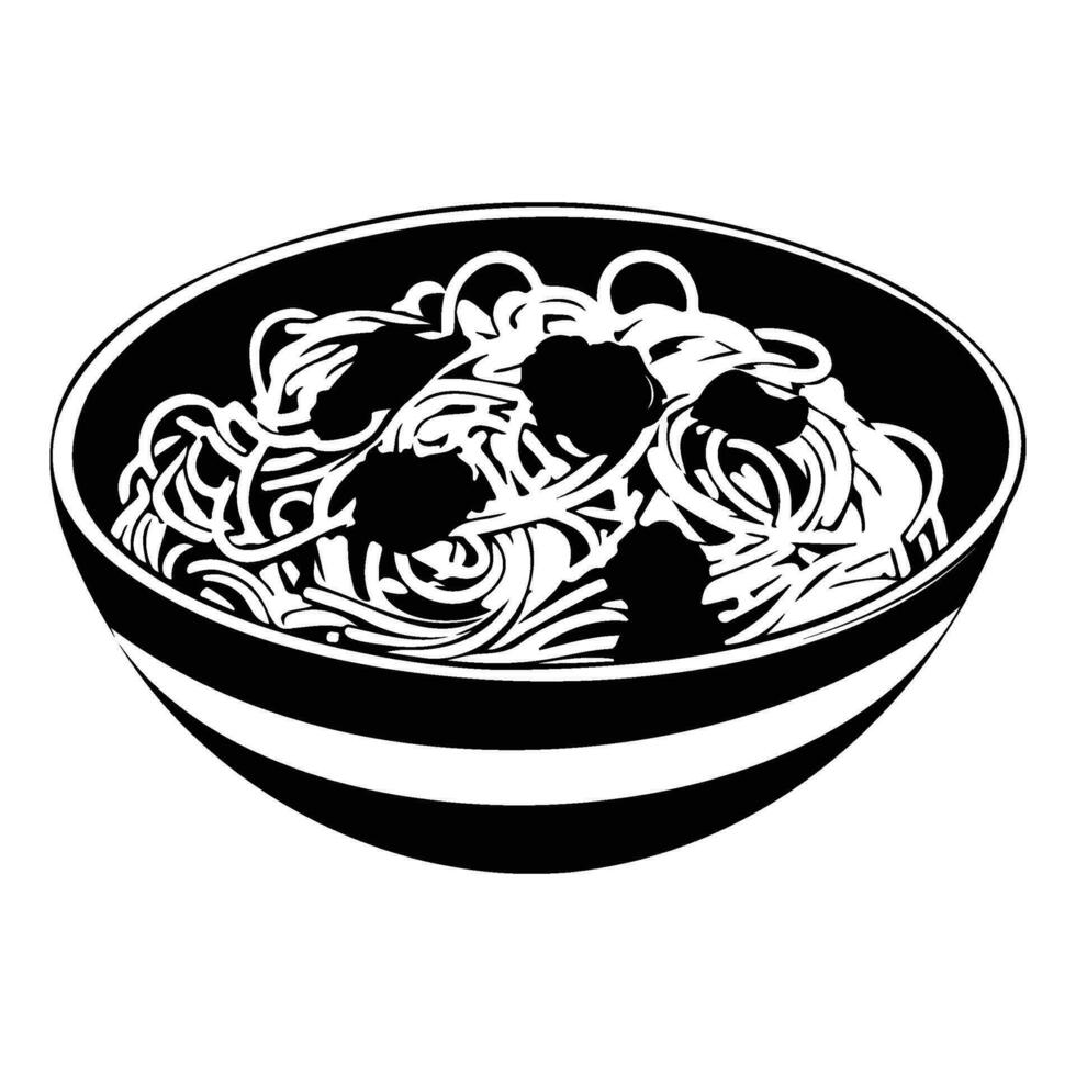 spaghetti, een kom van spaghetti, Italiaans spaghetti pasta in zwart vector