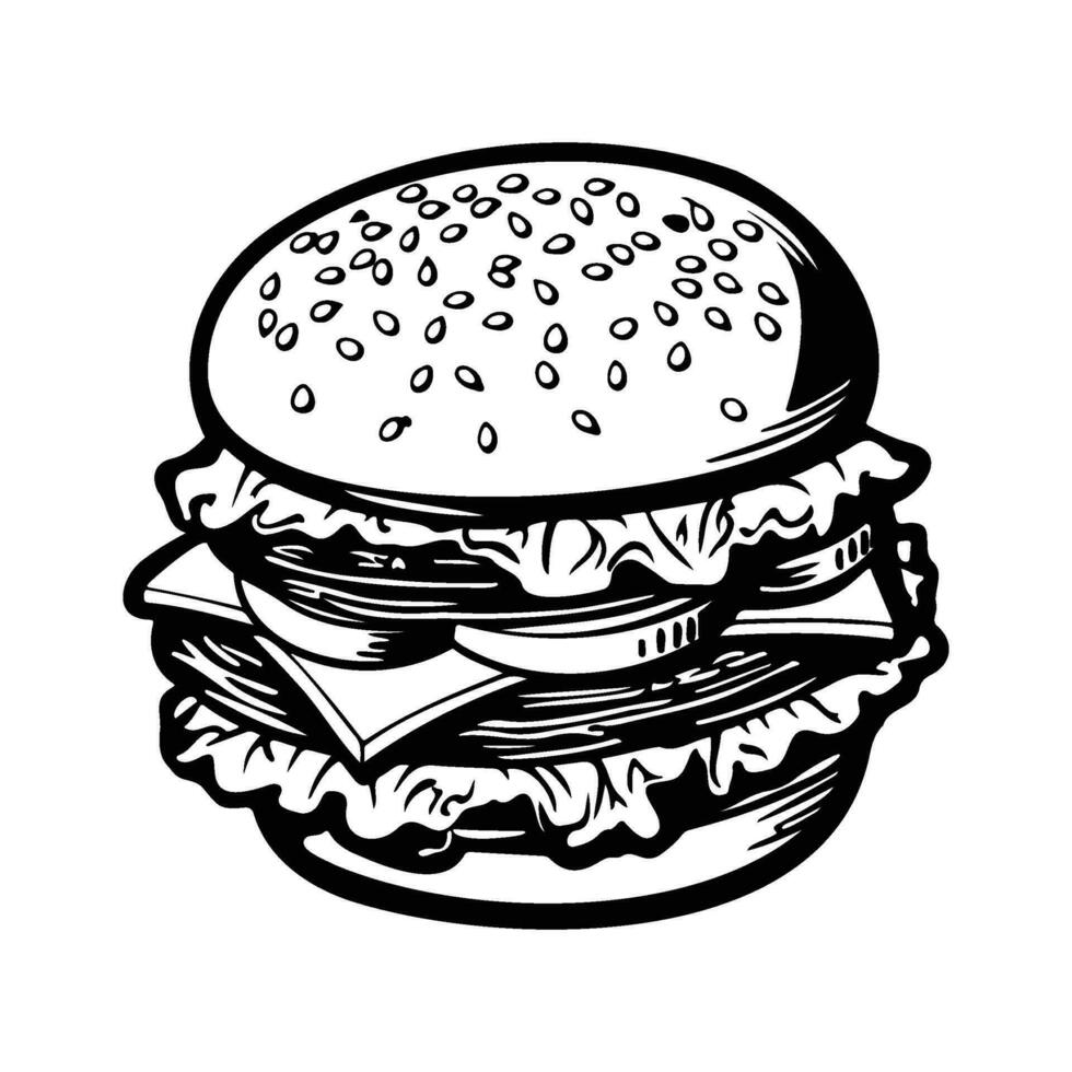 Hamburger hand- getrokken vector illustratie schetsen retro stijl, heerlijk wijnoogst etsen voedsel ontwerp. Amerikaans hamburger vector Hamburger wijnoogst stijl geïsoleerd Aan wit