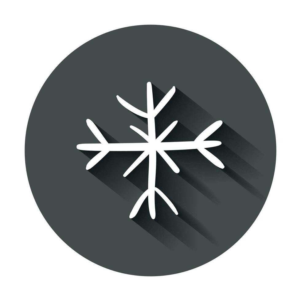 hand- getrokken sneeuwvlok vector icoon. sneeuw vlok schetsen tekening illustratie met lang schaduw. hand getekend winter Kerstmis concept.