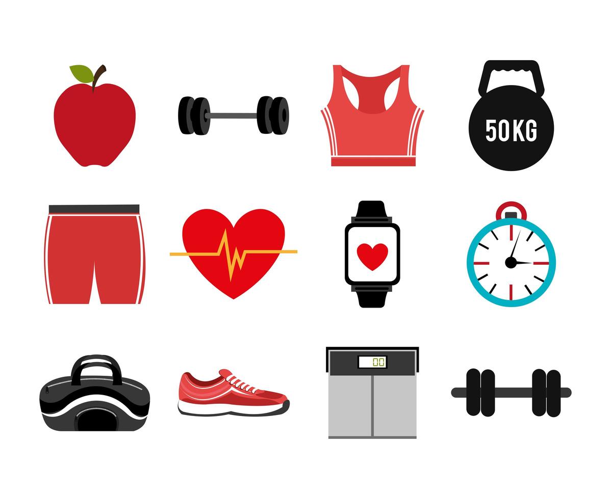 bundel fitnesssetpictogrammen vector