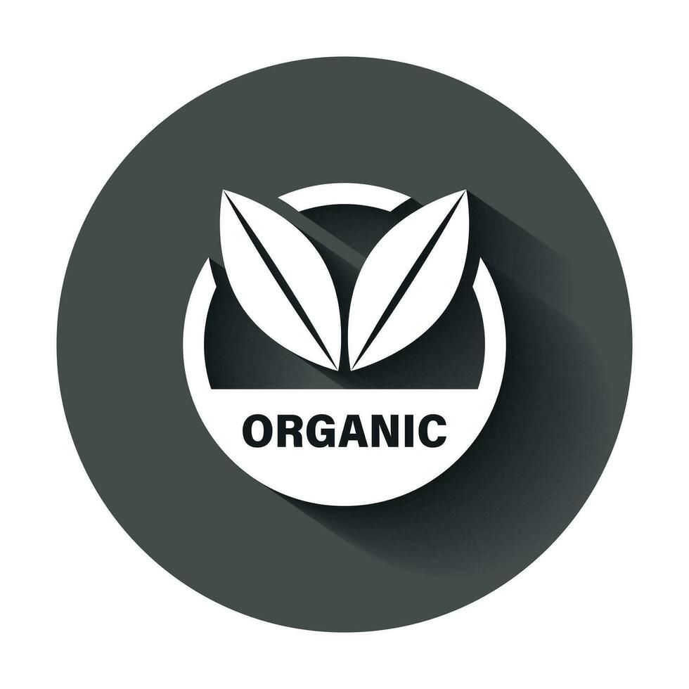 biologisch etiket insigne vector icoon in vlak stijl. eco bio Product postzegel illustratie met lang schaduw. eco natuurlijk voedsel concept.
