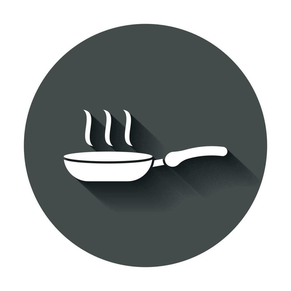 frituren pan icoon in vlak stijl. Koken pan illustratie met lang schaduw. koekepan keuken uitrusting bedrijf concept. vector