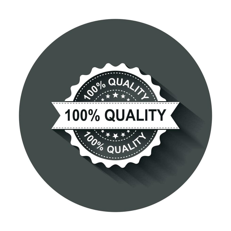 100 kwaliteit grunge rubber stempel. vector illustratie met lang schaduw. bedrijf concept 100 procent kwaliteit postzegel pictogram.