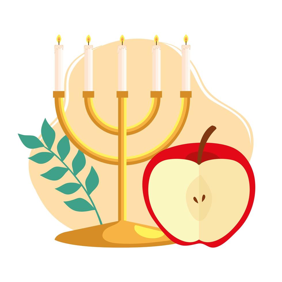 Rosj Hasjana viering, joods nieuwjaar, met kroonluchter en appel vector