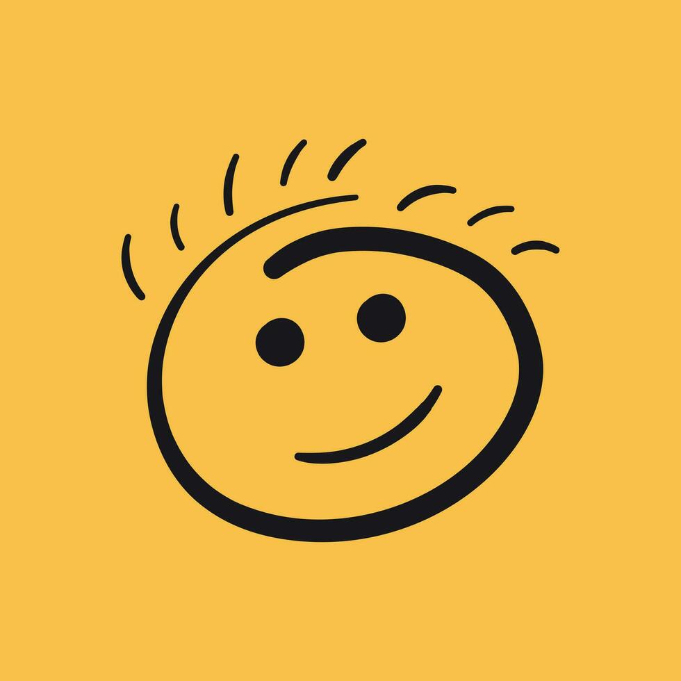 gemakkelijk glimlach vector icoon. hand- getrokken gezicht tekening illustratie Aan oranje achtergrond.