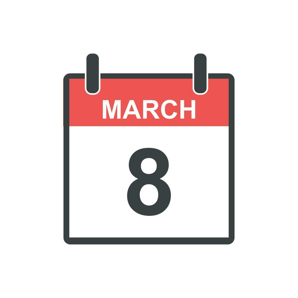 maart 8 kalender icoon. Internationale vrouwen dag. vector illustratie in vlak stijl.