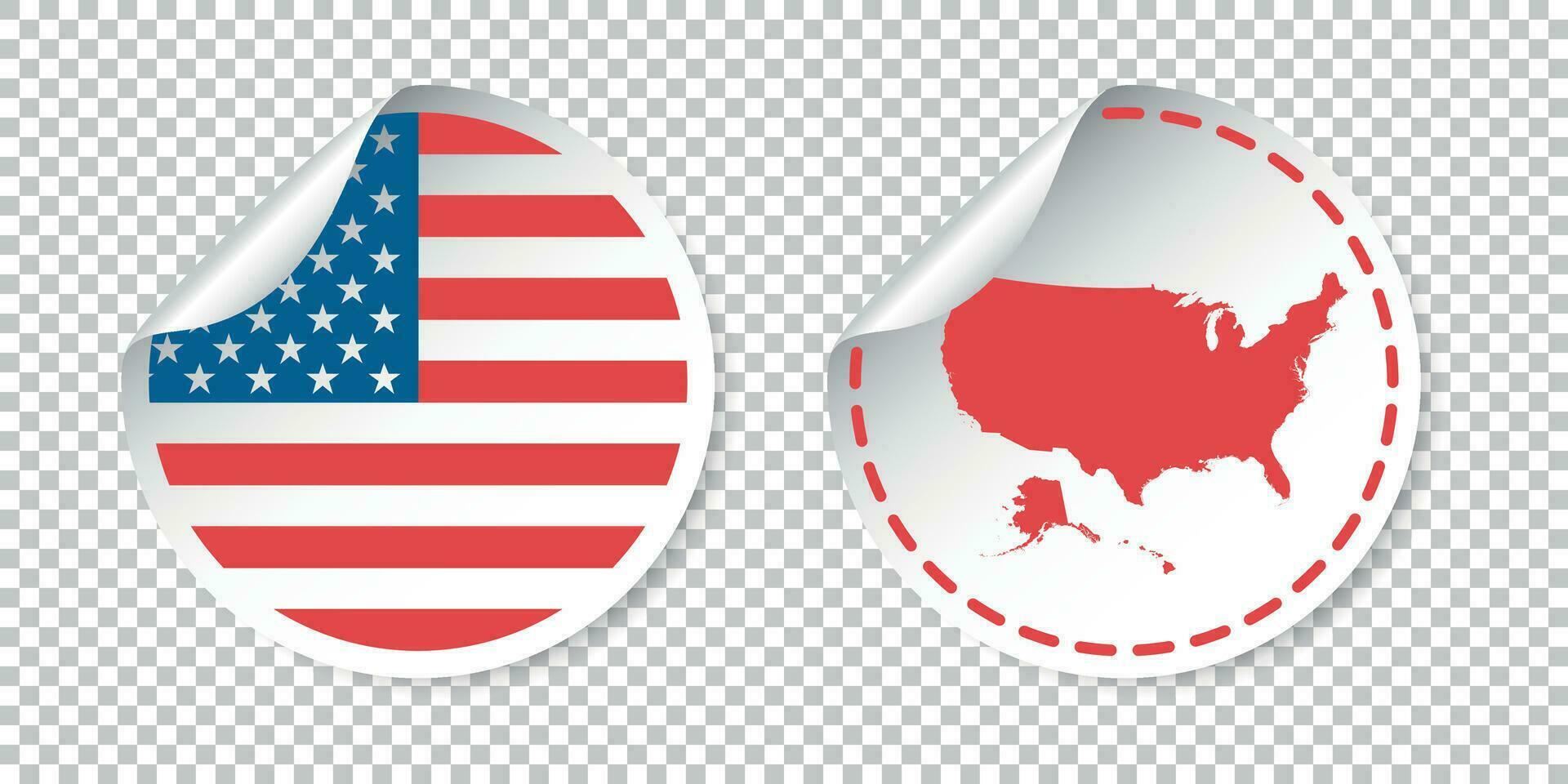 Verenigde Staten van Amerika sticker met vlag en kaart. Amerika label, ronde label met land. vector illustratie Aan geïsoleerd achtergrond.