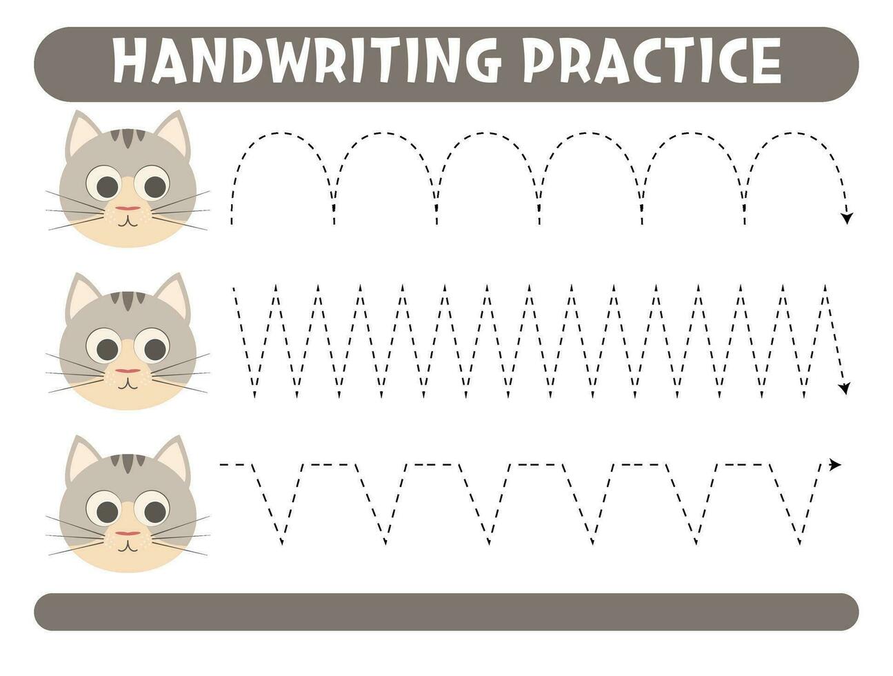 traceren lijnen met schattig kat. handschrift oefening. vector