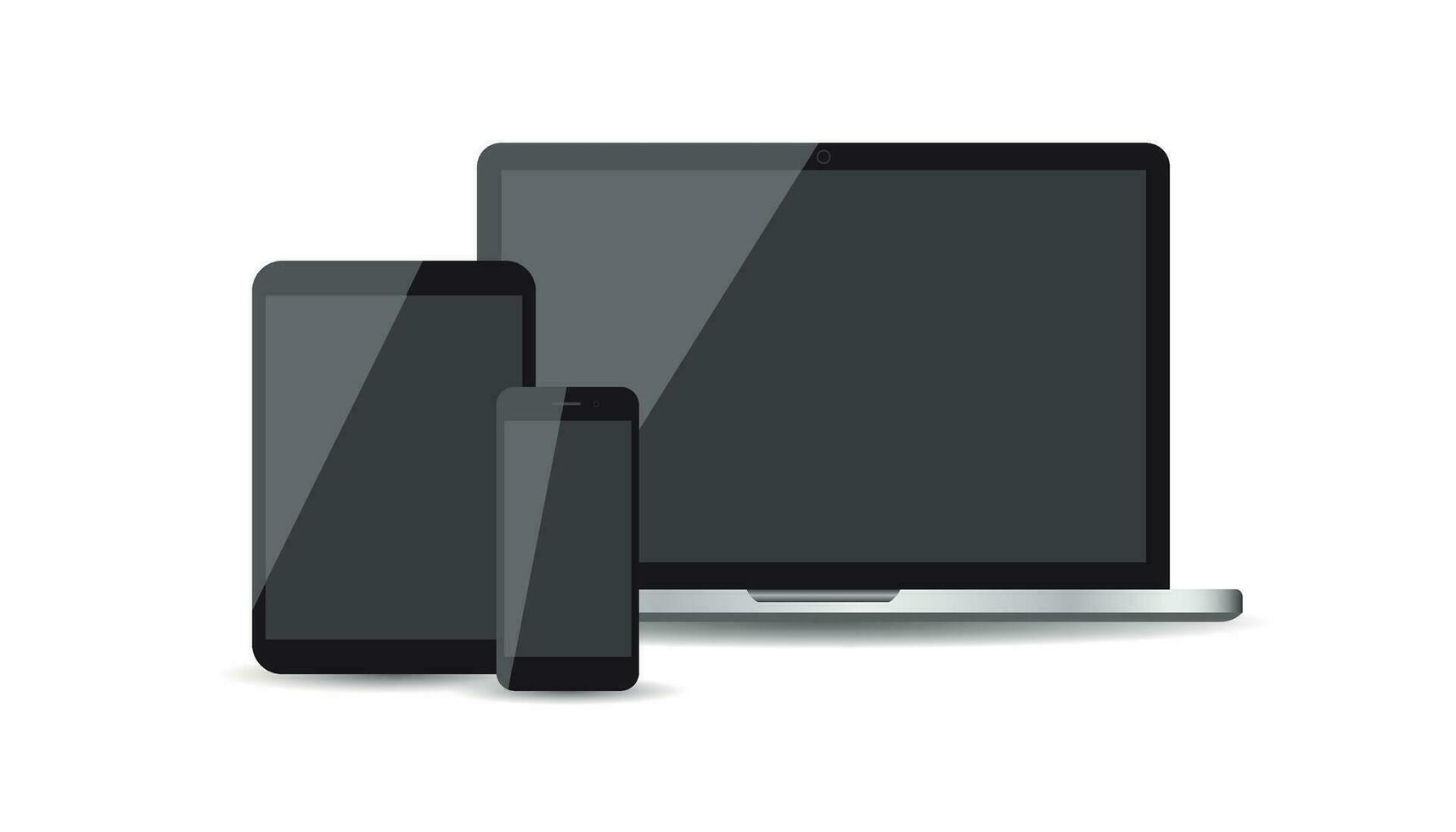 realistisch apparaat vlak pictogrammen smartphone, tablet, laptop. vector illustratie Aan wit achtergrond