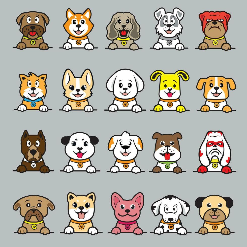 een verzameling van honden met verschillend kleuren vector
