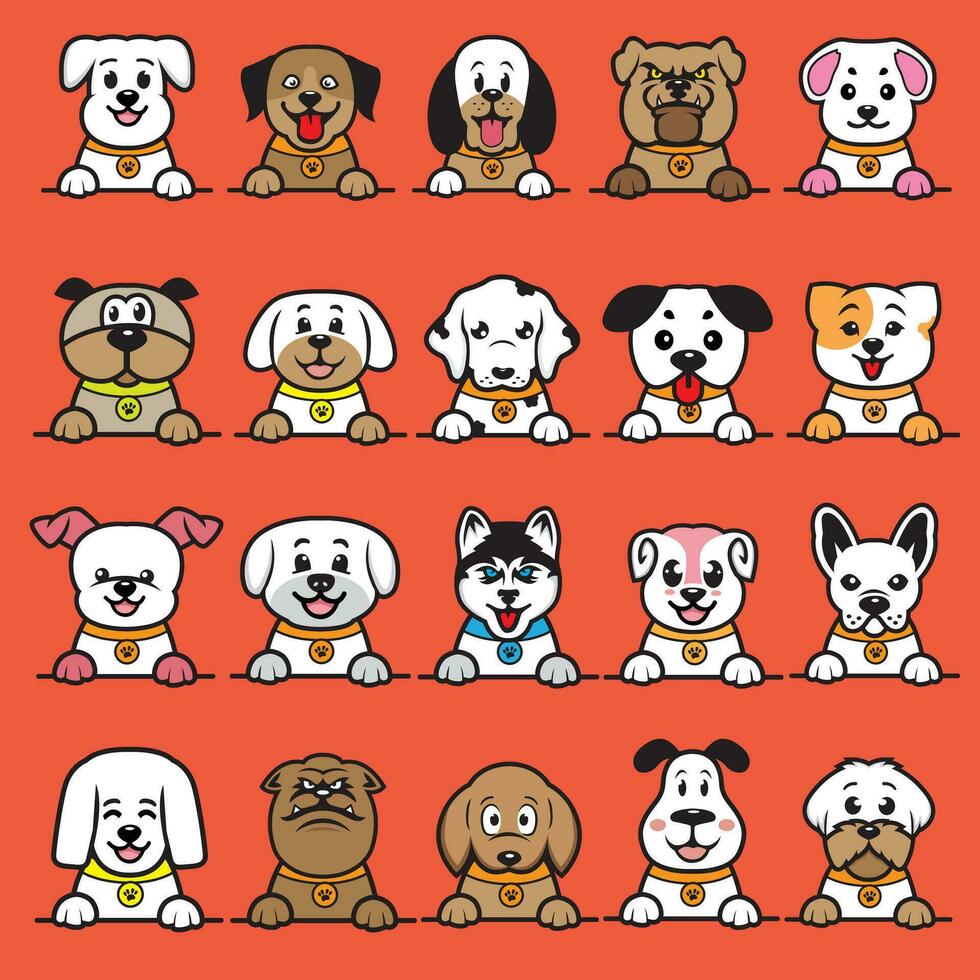 een verzameling van honden met verschillend kleuren vector