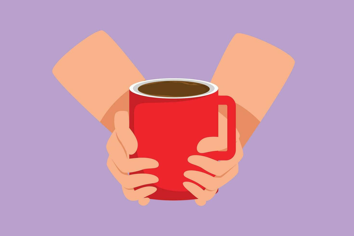 karakter vlak tekening gestileerde kop van thee in handen van Heren. Mens opwarming hand- aanraken heet kop van thee. tijd kom tot rust in de ochtend- met thee of koffie logo, icoon symbool. tekenfilm ontwerp vector illustratie