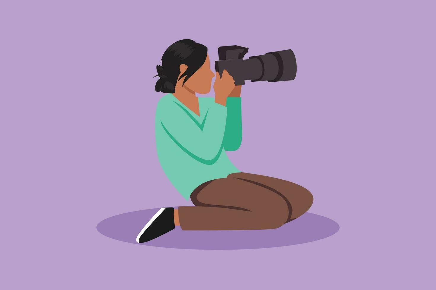 grafisch vlak ontwerp tekening mooi vrouw fotograaf Holding dslr camera nemen foto's. professioneel fotograaf nemen afbeeldingen. creatief beroep functie. tekenfilm stijl vector illustratie