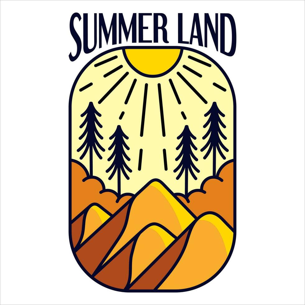 zomer land- avontuur insigne t voor t-shirt ontwerpen kleding en logo merk, zomer woestijn logo teken illustratie vector