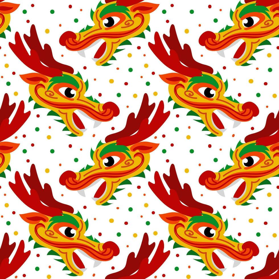 vector naadloos patroon met oranje Chinese draak hoofden. hand getekend. abstract kunst afdrukken. behang, kleding stof ontwerp, kleding stof, servet, textiel ontwerp sjabloon, achtergrond. mythologisch jaar van de draak
