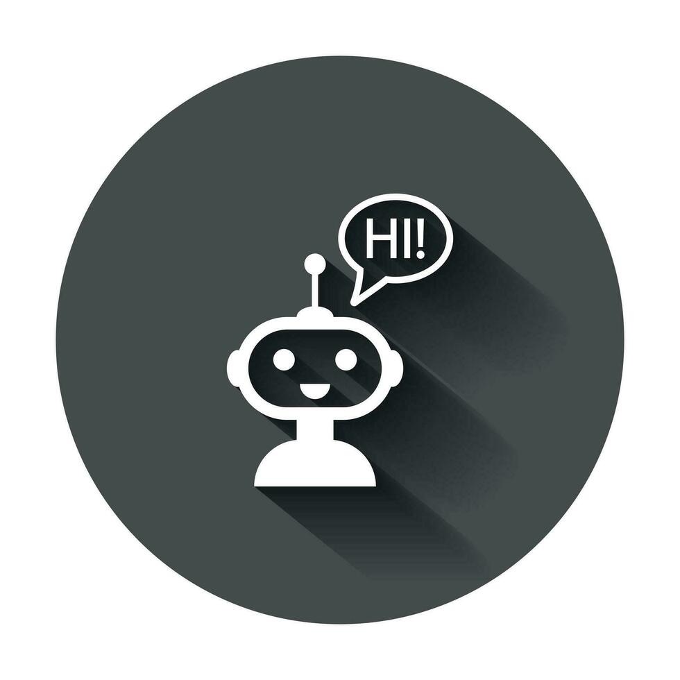 schattig robot Chatbot icoon in vlak stijl. bot operator vector illustratie met lang schaduw. slim Chatbot karakter bedrijf concept.