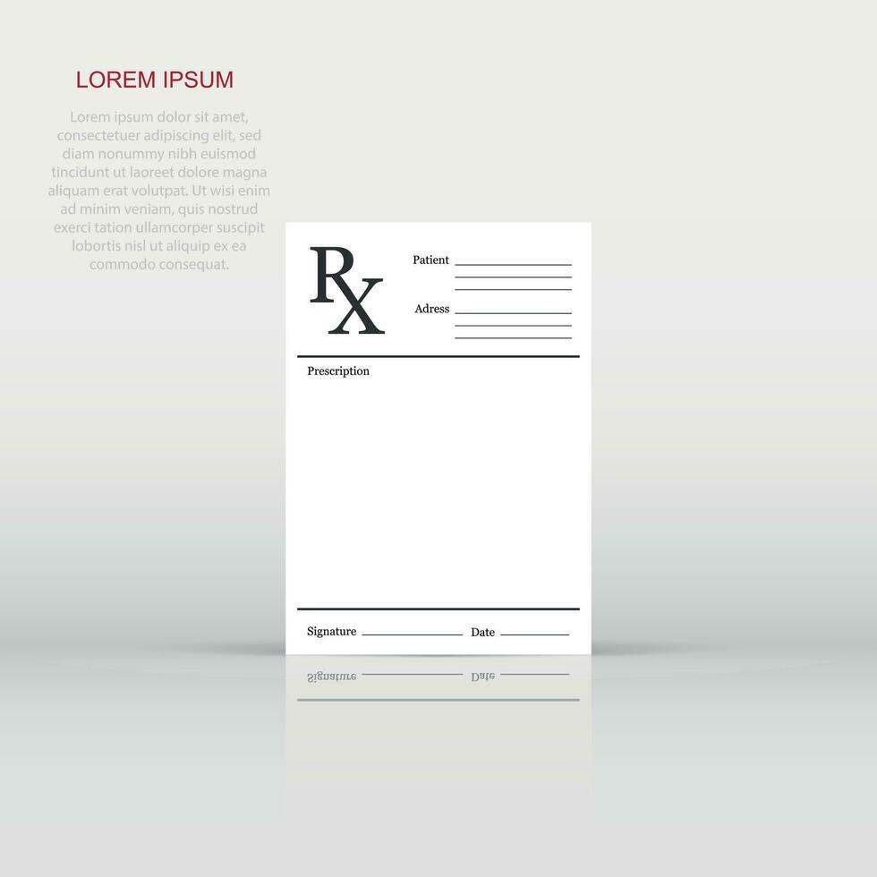 realistisch voorschrift icoon in vlak stijl. rx document vector illustratie Aan wit geïsoleerd achtergrond. papier bedrijf concept.