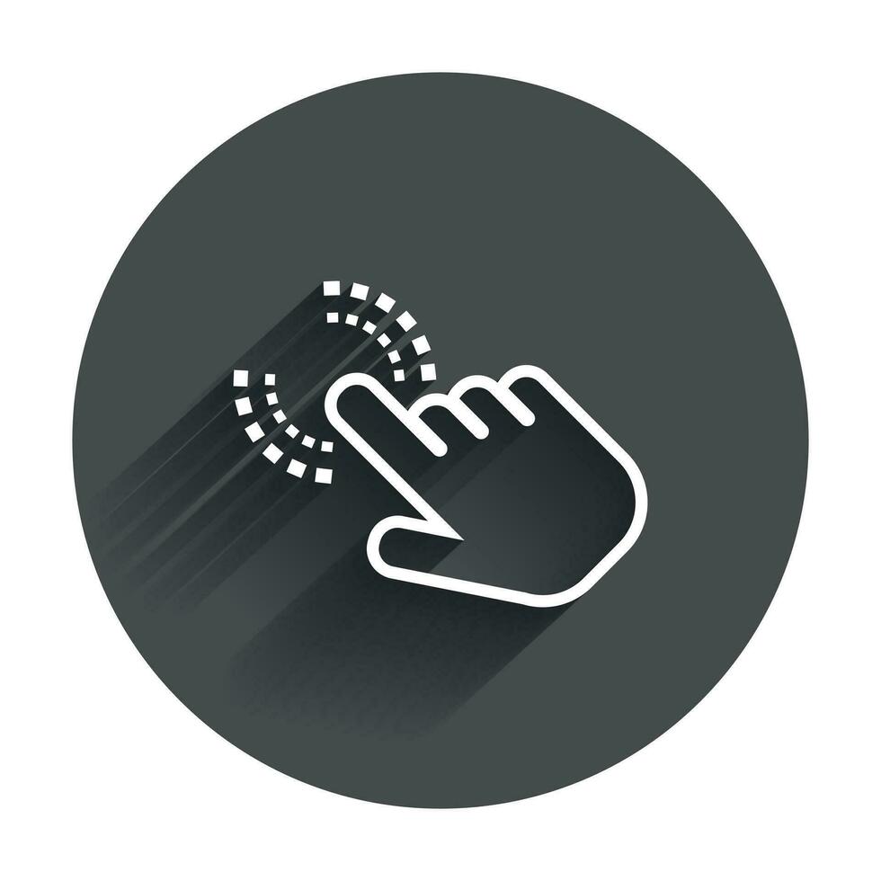 Klik hand- icoon. cursor vinger teken vlak vector. illustratie met lang schaduw. vector