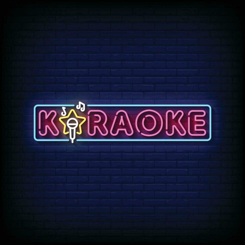 neon teken karaoke met steen muur achtergrond vector