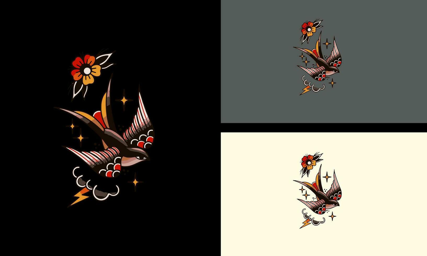 vliegend vogel met bloemen vector tatoeëren ontwerp