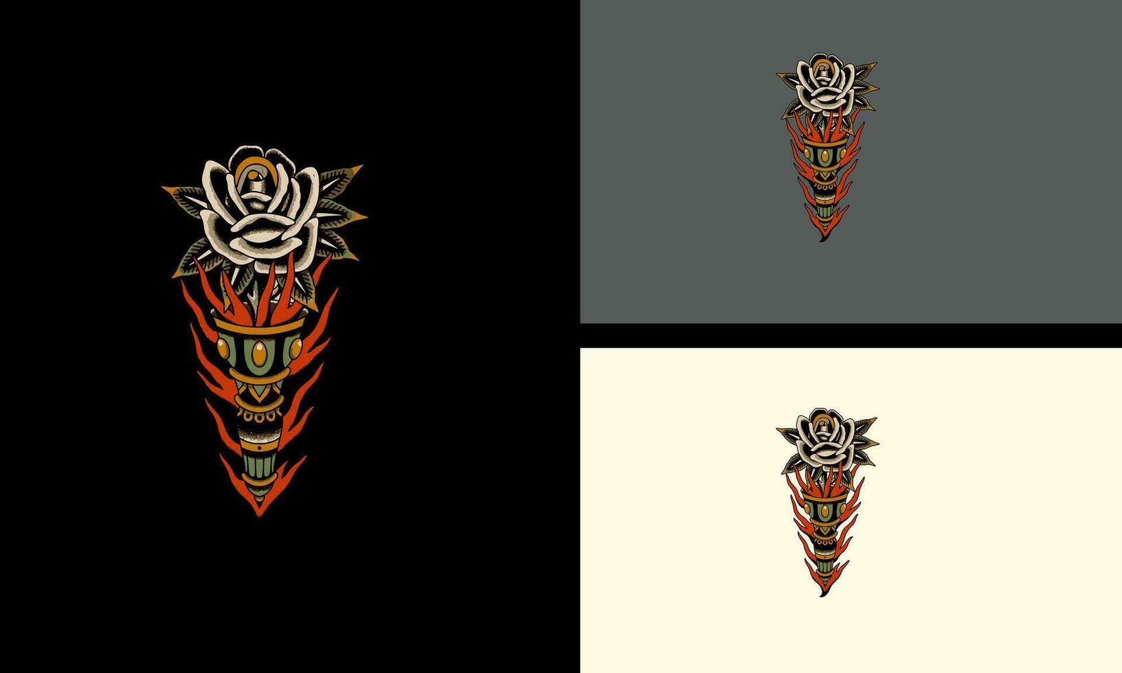 bloemen en vlammen vector tatoeëren ontwerp