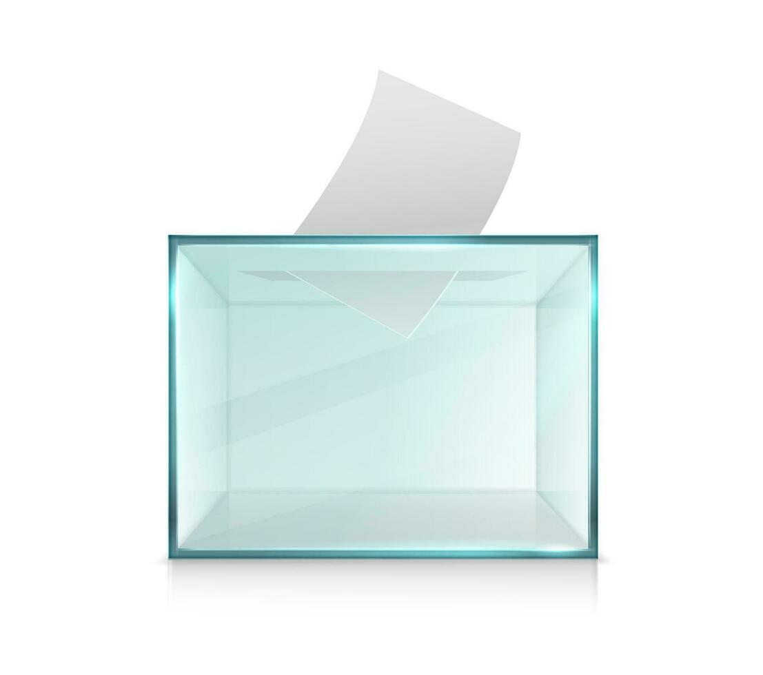 3d realistisch vector icoon. stemming doos gemaakt van glas. verkiezing concept. geïsoleerd Aan wit achtergrond.