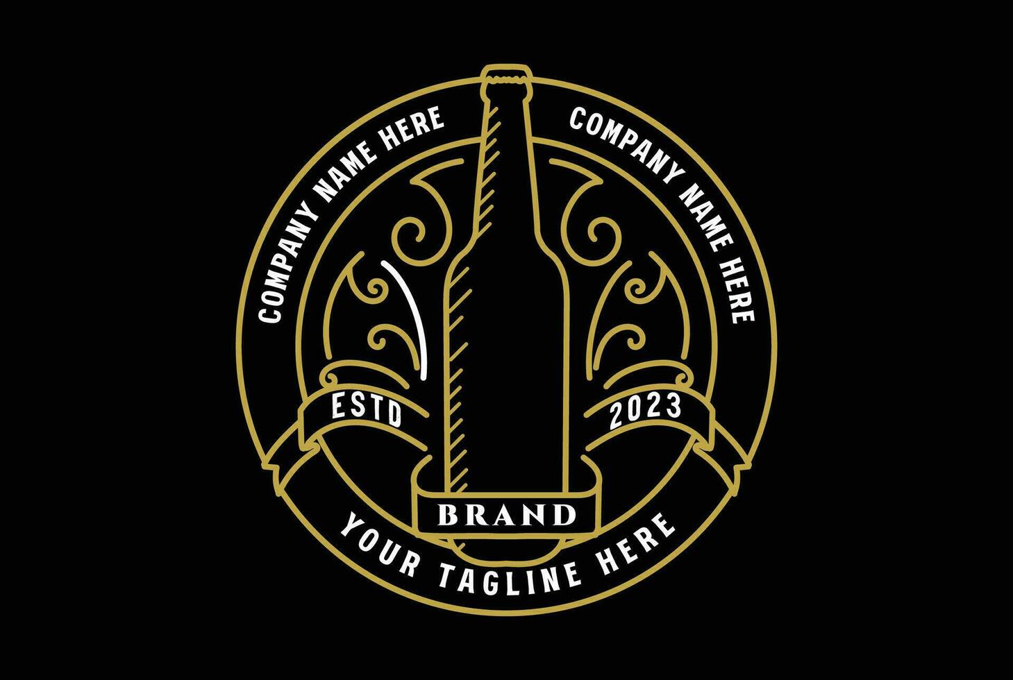 elegant wijn Champagne bier whisky fles insigne embleem etiket ontwerp vector