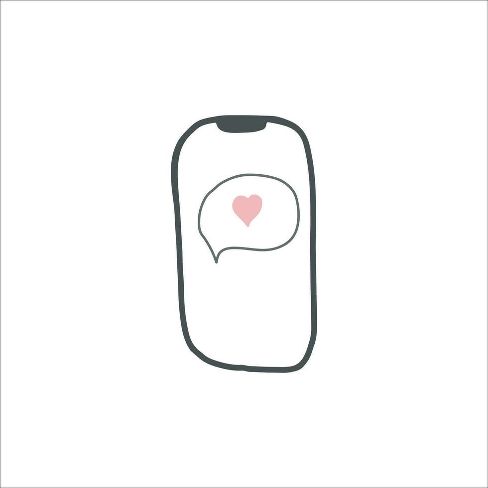 smartphone met liefde in ballon wolk sticker. vector illustratie in tekening stijl.