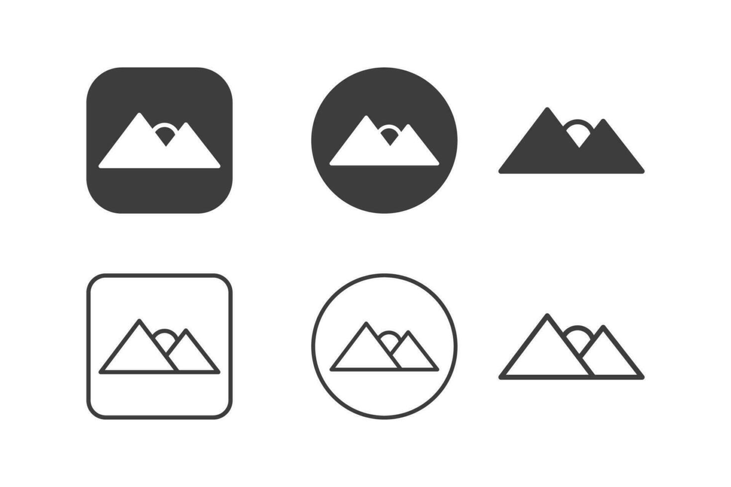 berg en zon icoon ontwerp 6 variaties. reizen pictogrammen set, geïsoleerd Aan wit achtergrond. vector