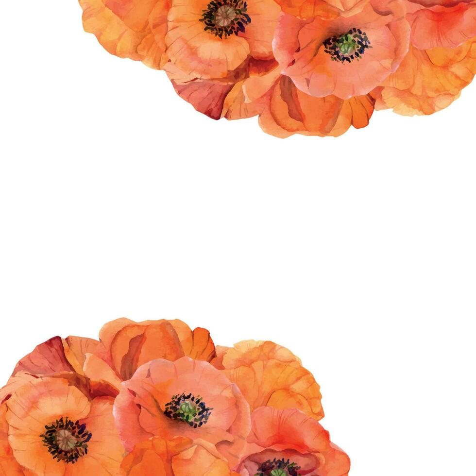 waterverf cirkel kader arrangement met hand- getrokken zomer helder rood papaver bloemen. geïsoleerd Aan wit achtergrond. ontwerp voor uitnodigingen, bruiloft, liefde of groet kaarten, papier, afdrukken, textiel vector