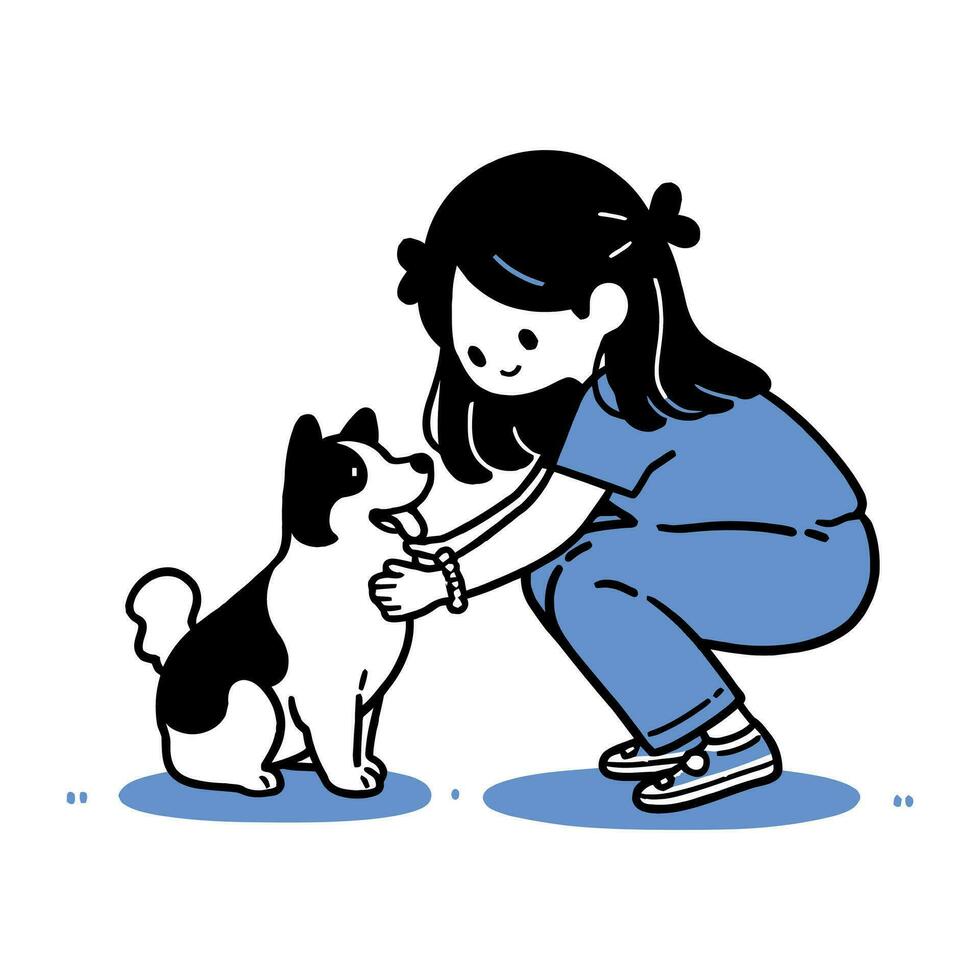 een meisje geduldig onderwijs haar huisdier hond nieuw trucs, vector illustratie