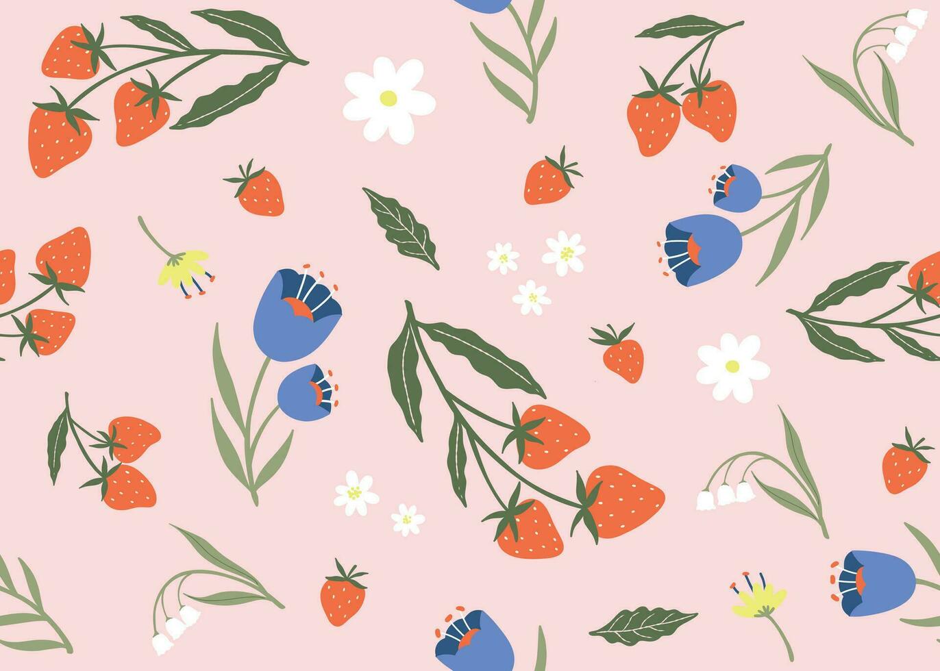 fruit en bloem hand- getrokken illlustration naadloos patroon Aan roze blackground -aardbei vector