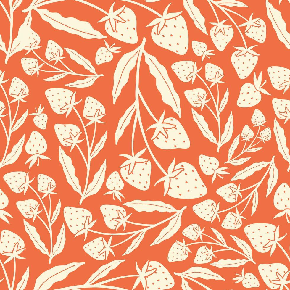 fruit en bloem hand- getrokken illlustration naadloos patroon Aan oranje blackground -aardbei vector