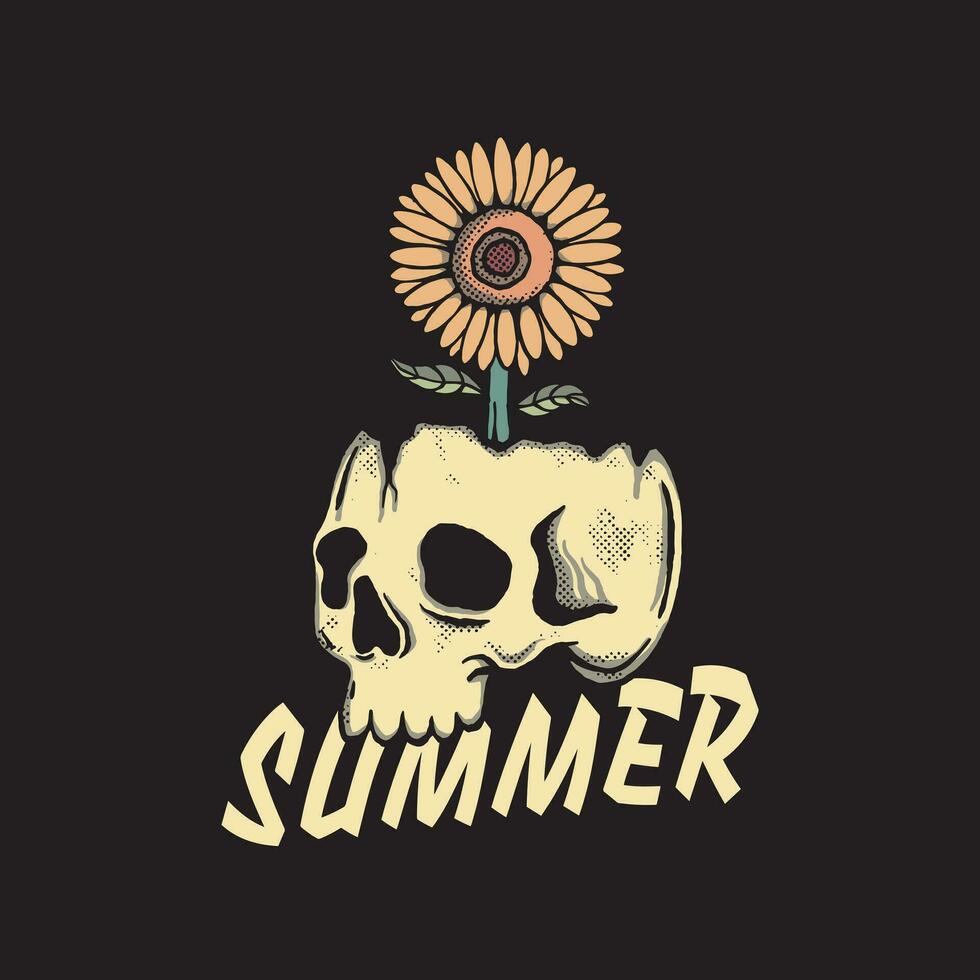 schedel zomer kunst illustratie hand- getrokken stijl voor tatoeëren, sticker, logo enz vector