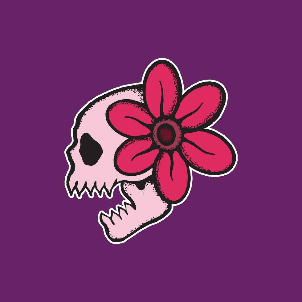 schedel bloem kunst illustratie hand- getrokken stijl voor tatoeëren sticker logo enz vector