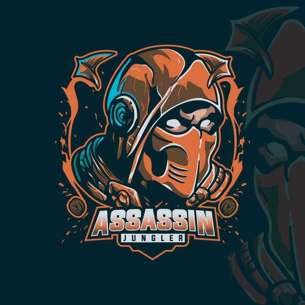 Ninja hoofd mascotte logo voor e-sport, gaming en andere afdrukken. vector