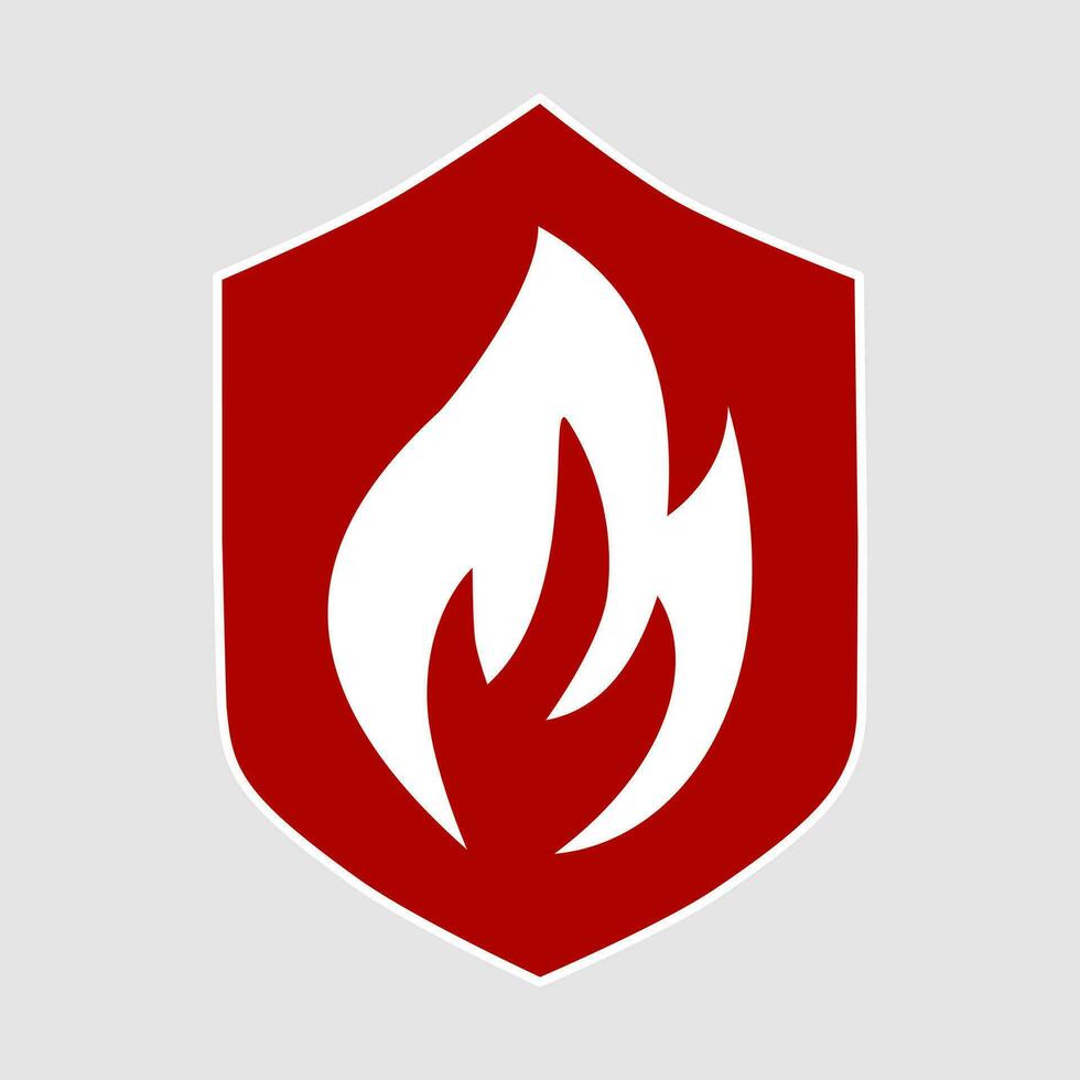 brand bescherming icoon in kunst stijl Aan grijs achtergrond, rood brand schild, vector illustratie.