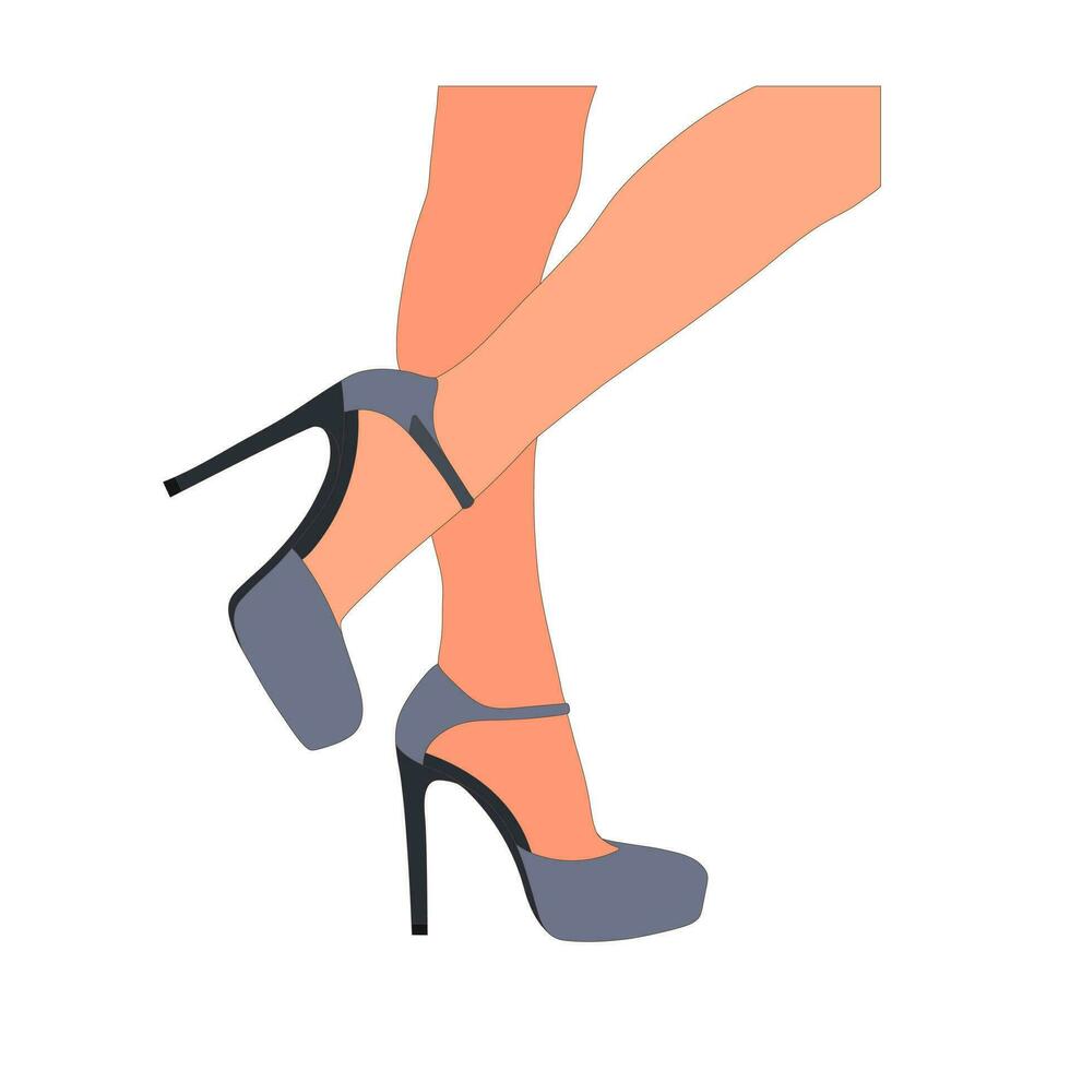 slank, jong vrouw poten in een houding. schoenen stiletto's, hoog hakken. wandelen, staan, rennen, springen, dans. Dames schoen model- vector