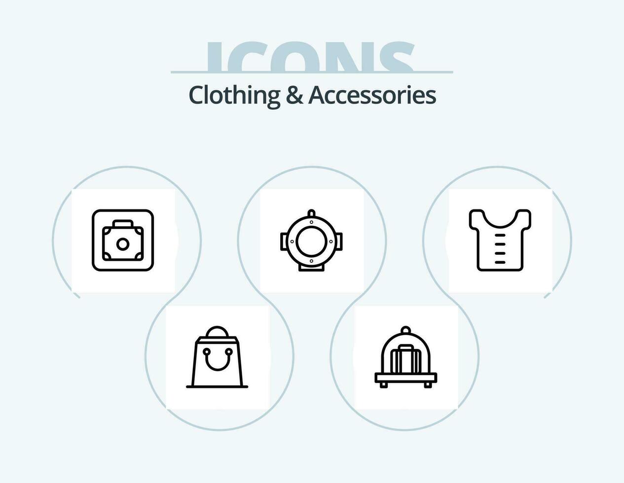 kleding en accessoires lijn icoon pak 5 icoon ontwerp. mode. onderhoud. kleden. bagage. bagage vector