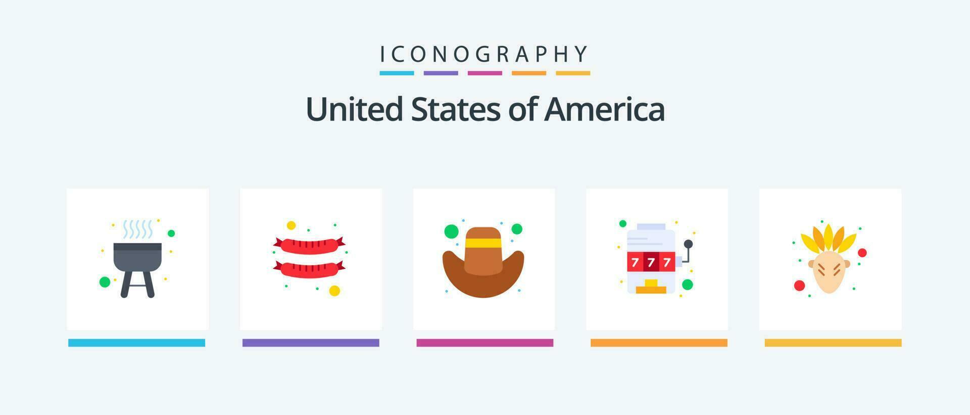 Verenigde Staten van Amerika vlak 5 icoon pak inclusief . dankzegging. hoed. inheems Amerikaans. spel. creatief pictogrammen ontwerp vector