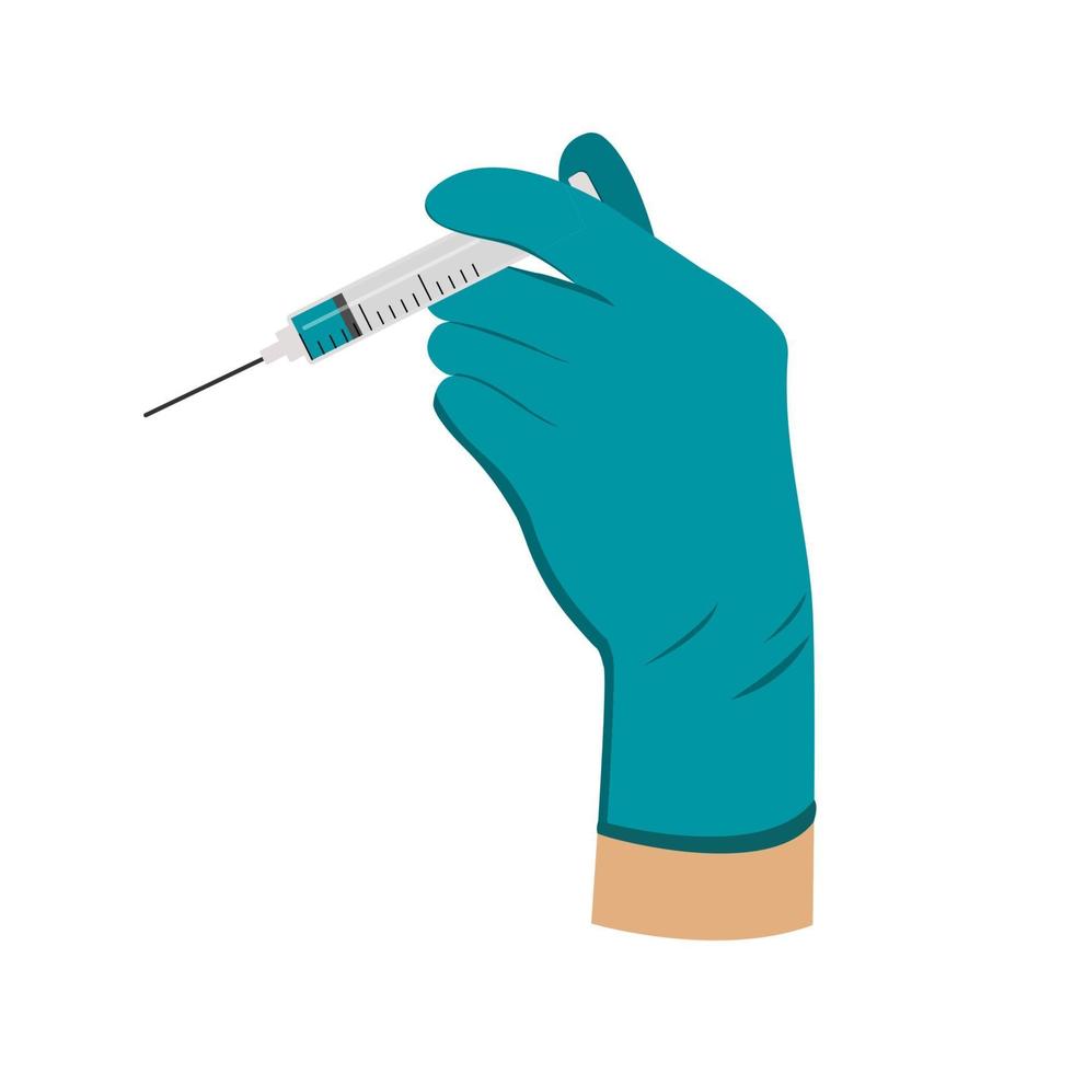 de dokter houdt een spuit een hand in een medische handschoen een injectie met een vaccin een tegengif vector