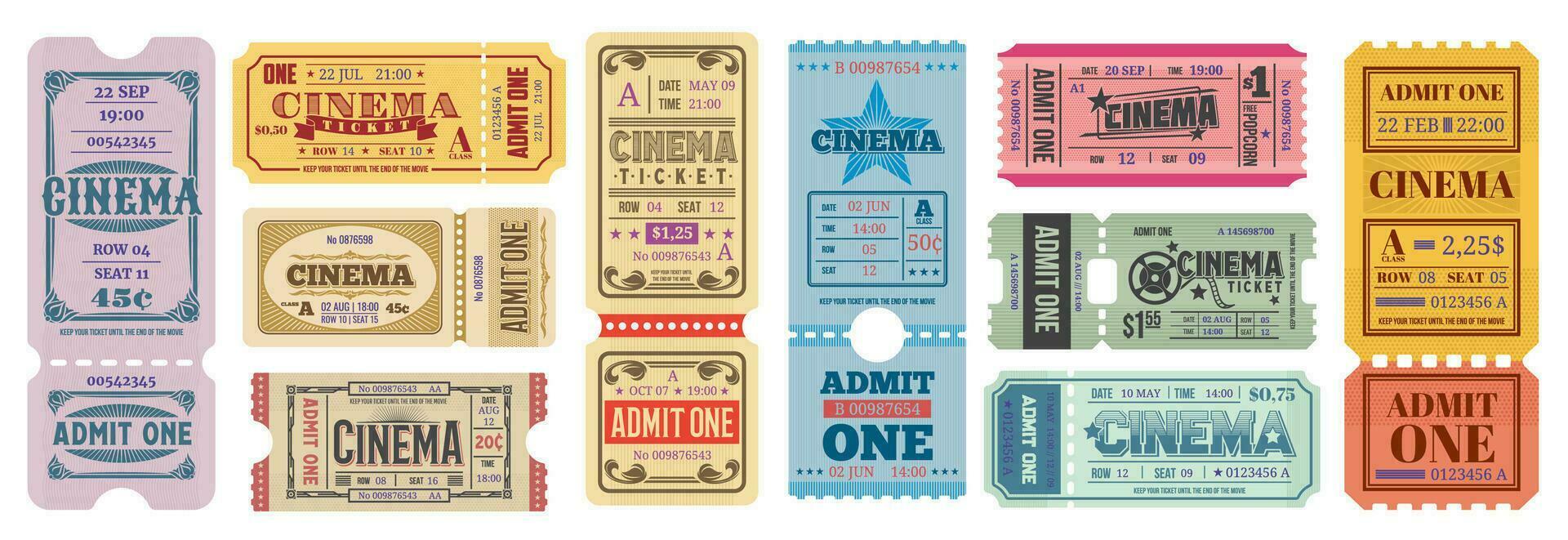 oud film bioscoop kaartjes, toegeven een retro coupon vector