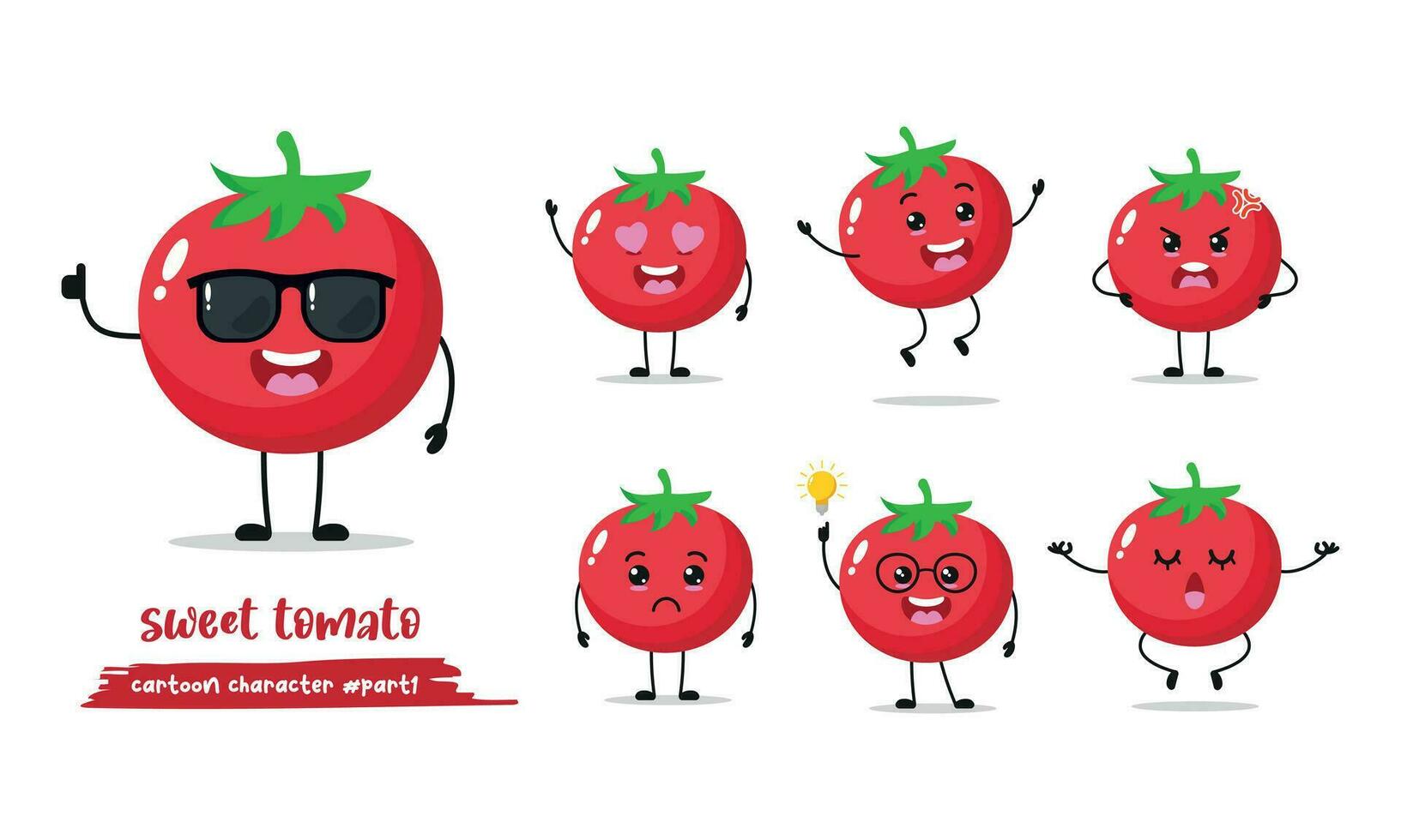 tomaat tekenfilm met veel uitdrukkingen. groente verschillend werkzaamheid vector illustratie vlak ontwerp.