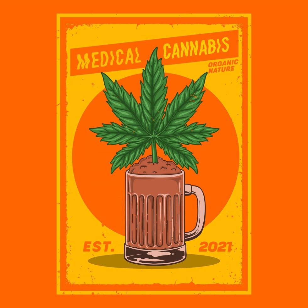 cannabisplanten in bierglazen, premium vector