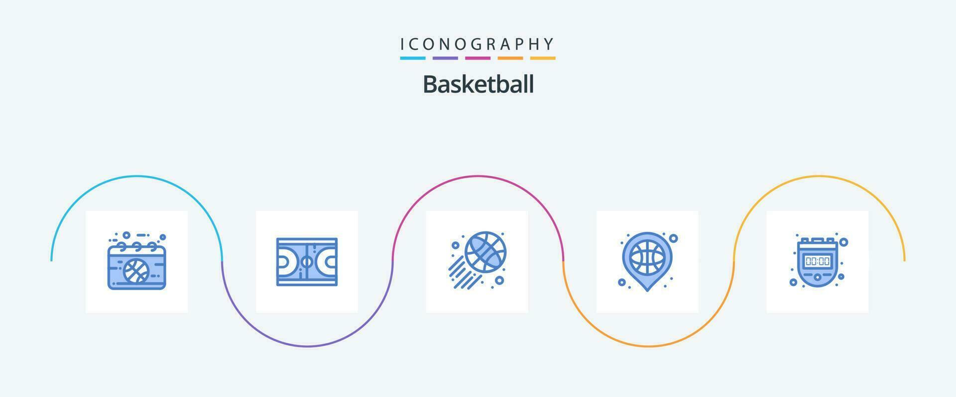 basketbal blauw 5 icoon pak inclusief sport. plaats. nba. basketbal. doel vector