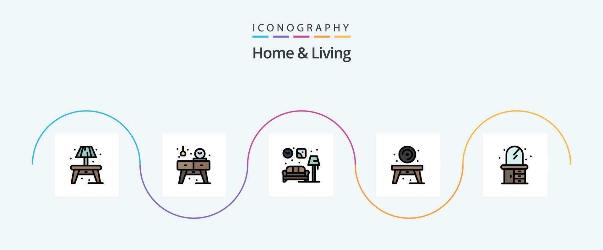 huis en leven lijn gevulde vlak 5 icoon pak inclusief dressoir. huis. leven. schijf. leven vector