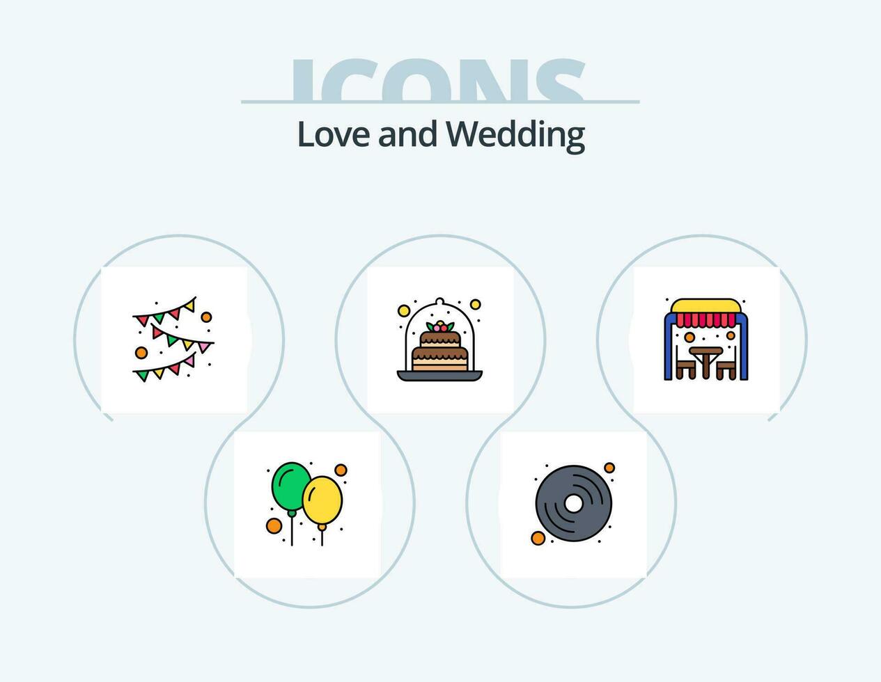 bruiloft lijn gevulde icoon pak 5 icoon ontwerp. guirlande. avondeten tafel. liefde. feest. avondeten vector
